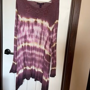 Gloria Vanderbilt tie dyed tunic in purples w/ lace accents size 2X NWT